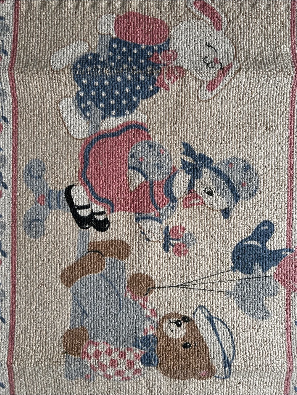 Vintage Pastel Nursery Rug with Animals - Blue, Pink, Cream